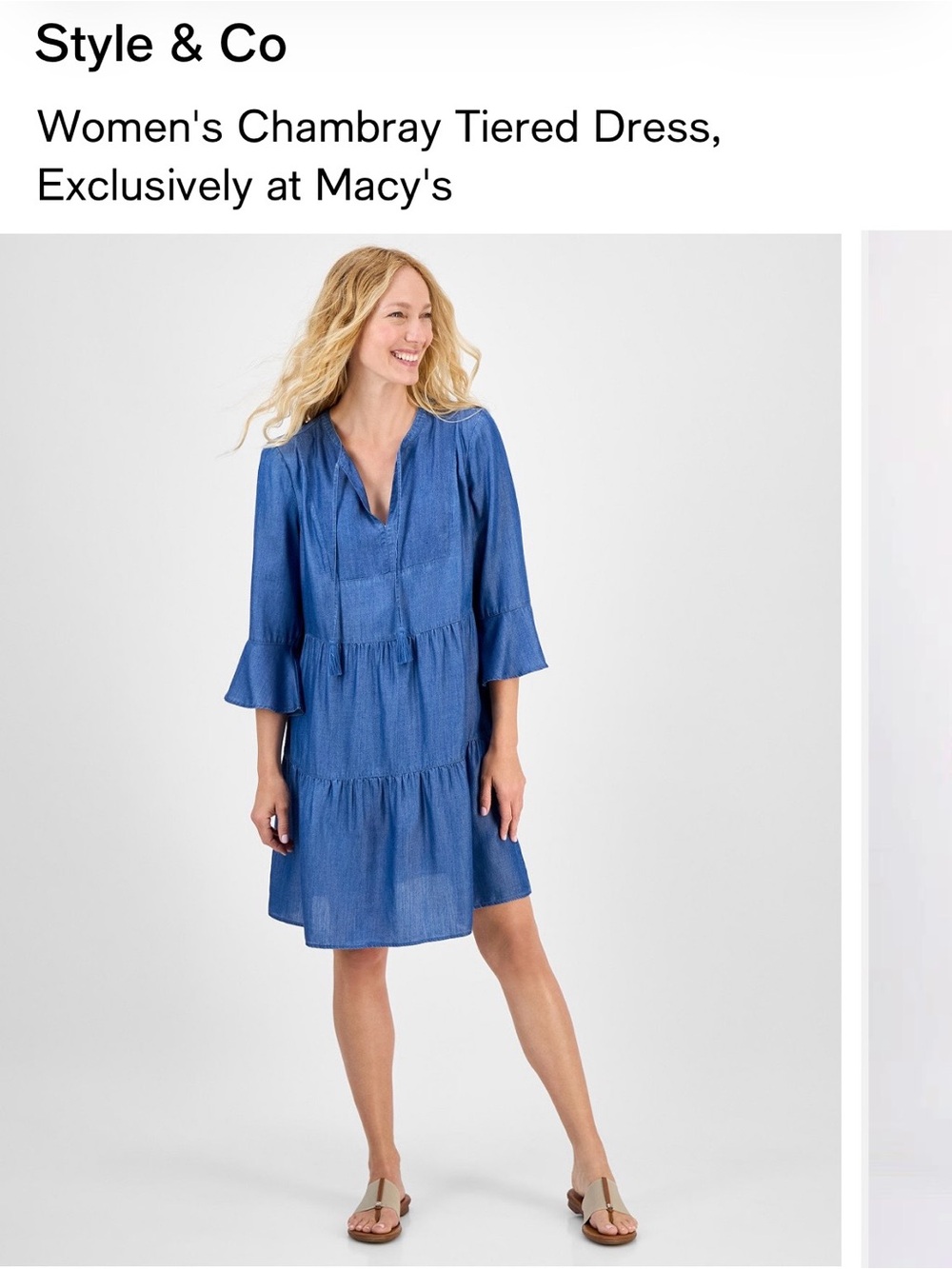 Style & Co. Women's Chambray Tiered Dress - Denim Blue